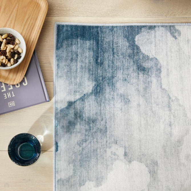 Washable Liberty LIB112 Modern Abstract Distressed Easy-Care Soft Smooth Velvet Touch Polyester Short Pile Flatweave Ivory/Slate Blue/Light Grey/Charcoal/Beige Rug-Concept Looms-Rug Love - The Most Loved Rug Store