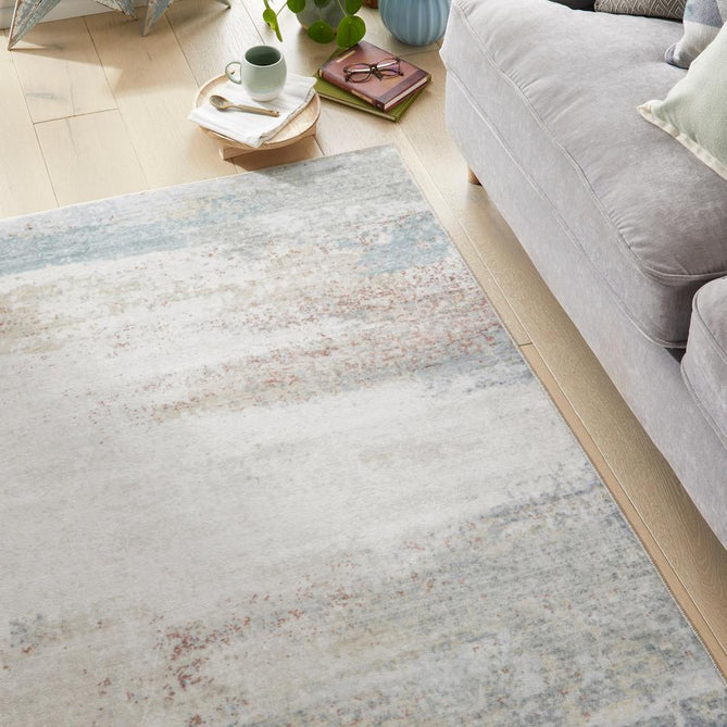 Washable Liberty LIB113 Modern Abstract Distressed Easy-Care Soft Smooth Velvet Touch Polyester Short Pile Flatweave Ivory/Light Grey/Pale Blue/Beige/Blush/Taupe Rug-Concept Looms-Rug Love - The Most Loved Rug Store