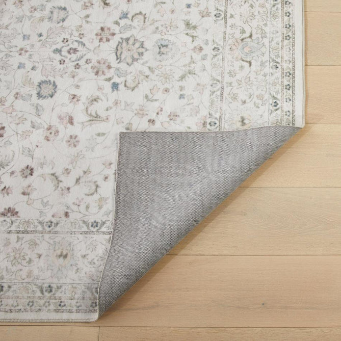 Washable Liberty LIB201 Traditional Distressed Floral Medallion Border Easy-Care Soft Smooth Velvet Touch Polyester Short Pile Flatweave Cream/Pale Grey/Blush/Dusty Blue/Muted Green/Taupe Rug-Concept Looms-Rug Love - The Most Loved Rug Store