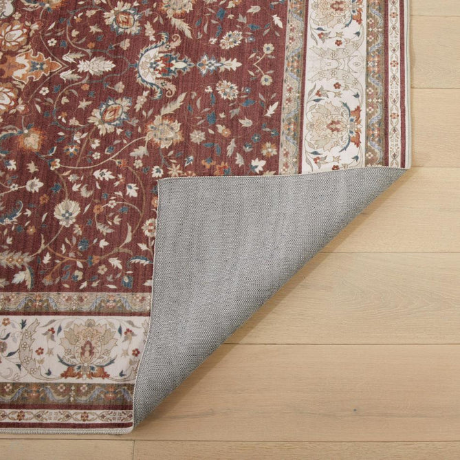 Washable Liberty LIB203 Traditional Distressed Floral Medallion Border Easy-Care Soft Smooth Velvet Touch Polyester Short Pile Flatweave Deep Burgundy/Ivory/Burnt Orange/Muted Blue/Olive/Beige Rug-Concept Looms-Rug Love - The Most Loved Rug Store