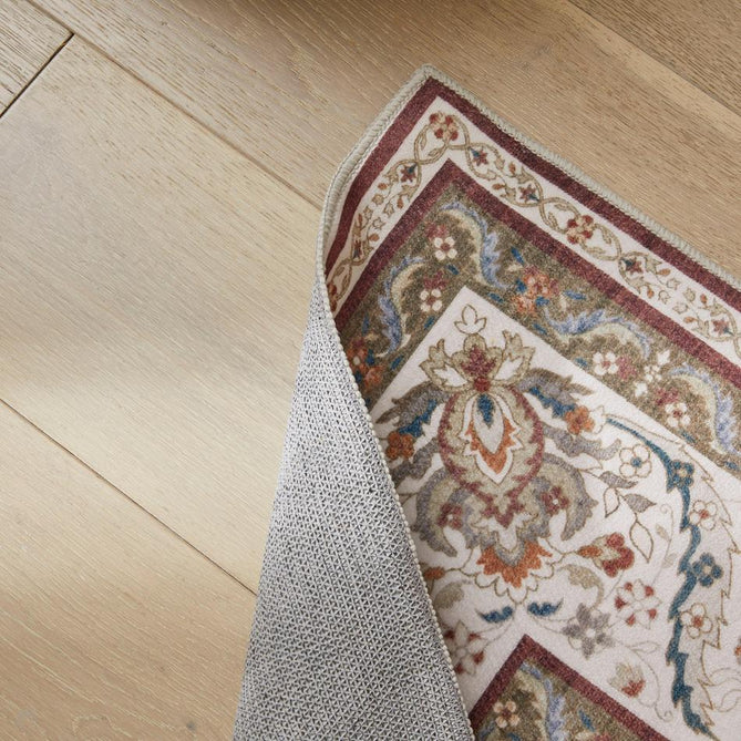 Washable Liberty LIB203 Traditional Distressed Floral Medallion Border Easy-Care Soft Smooth Velvet Touch Polyester Short Pile Flatweave Deep Burgundy/Ivory/Burnt Orange/Muted Blue/Olive/Beige Rug-Concept Looms-Rug Love - The Most Loved Rug Store