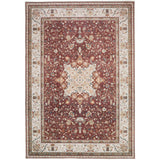 Washable Liberty LIB203 Traditional Distressed Floral Medallion Border Easy-Care Soft Smooth Velvet Touch Polyester Short Pile Flatweave Palette Rug