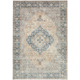 Washable Liberty LIB205 Traditional Distressed Floral Medallion Border Easy-Care Soft Smooth Velvet Touch Polyester Short Pile Flatweave Gold Rug