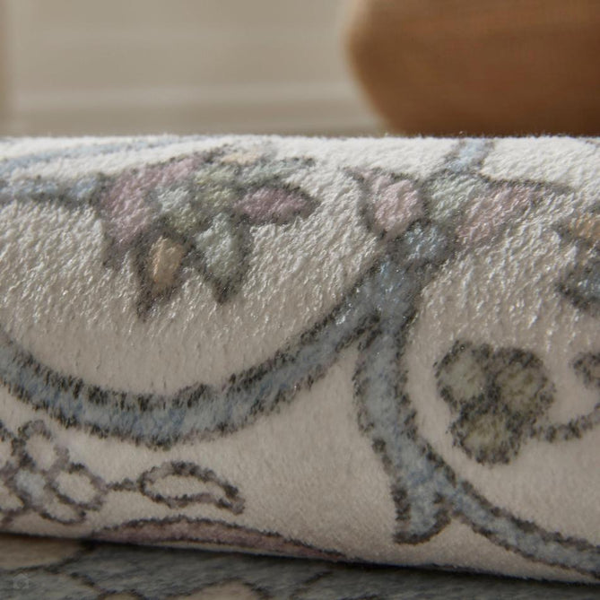 Washable Liberty LIB206 Traditional Distressed Floral Medallion Border Easy-Care Soft Smooth Velvet Touch Polyester Short Pile Flatweave Light Blue/Ivory/Grey/Taupe/Sage/Soft Pink Rug-Concept Looms-Rug Love - The Most Loved Rug Store