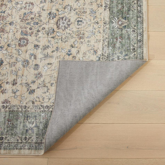 Washable Liberty LIB208 Traditional Distressed Floral Medallion Border Easy-Care Soft Smooth Velvet Touch Polyester Short Pile Flatweave Cream/Sage/Muted Blue/Dusty Rose/Taupe/Charcoal Grey Rug-Concept Looms-Rug Love - The Most Loved Rug Store