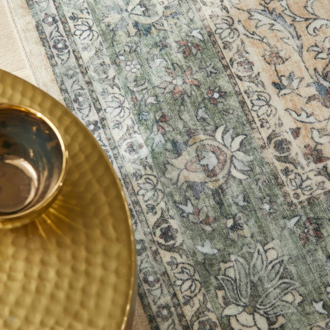 Washable Liberty LIB208 Traditional Distressed Floral Medallion Border Easy-Care Soft Smooth Velvet Touch Polyester Short Pile Flatweave Cream/Sage/Muted Blue/Dusty Rose/Taupe/Charcoal Grey Rug-Concept Looms-Rug Love - The Most Loved Rug Store