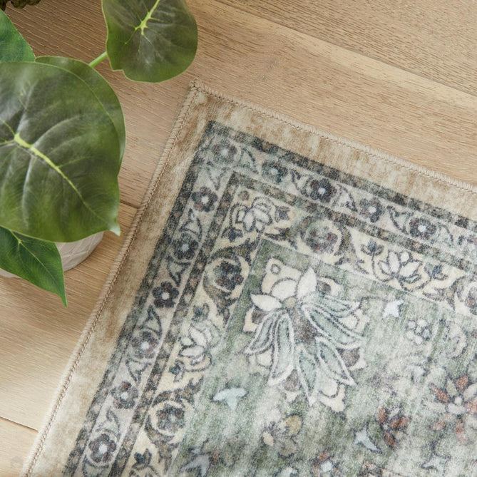 Washable Liberty LIB208 Traditional Distressed Floral Medallion Border Easy-Care Soft Smooth Velvet Touch Polyester Short Pile Flatweave Cream/Sage/Muted Blue/Dusty Rose/Taupe/Charcoal Grey Rug-Concept Looms-Rug Love - The Most Loved Rug Store