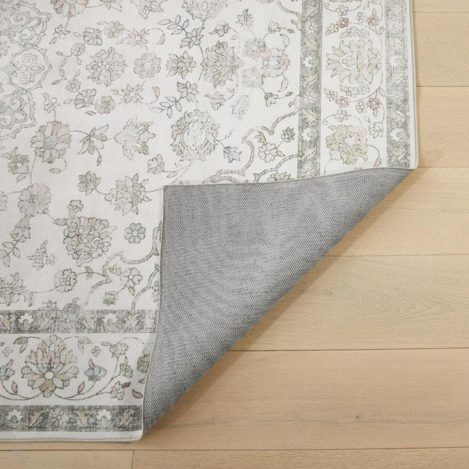 Washable Liberty LIB209 Traditional Distressed Floral Medallion Border Easy-Care Soft Smooth Velvet Touch Polyester Short Pile Flatweave Ivory/Sage/Muted Grey/Blush/Powder Blue/Beige Rug-Concept Looms-Rug Love - The Most Loved Rug Store