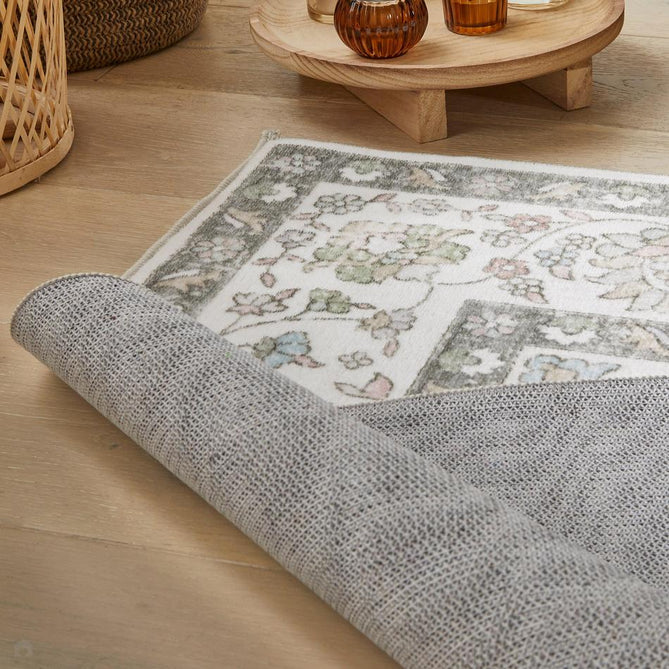 Washable Liberty LIB209 Traditional Distressed Floral Medallion Border Easy-Care Soft Smooth Velvet Touch Polyester Short Pile Flatweave Ivory/Sage/Muted Grey/Blush/Powder Blue/Beige Rug-Concept Looms-Rug Love - The Most Loved Rug Store