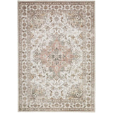 Washable Liberty LIB210 Traditional Distressed Floral Medallion Border Easy-Care Soft Smooth Velvet Touch Polyester Short Pile Flatweave Multicolour Rug