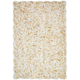 Washable Liberty LIB302 Modern Floral Botanical Scallop Border Easy-Care Soft Smooth Velvet Touch Polyester Short Pile Flatweave Ivory/Gold Rug