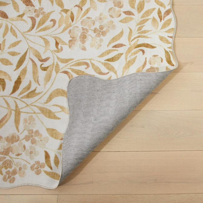 Washable Liberty LIB302 Modern Traditional Floral Botanical Scallop Border Easy-Care Soft Smooth Velvet Touch Polyester Short Pile Flatweave Ivory/Golden Beige/Soft Taupe/Pale Peach/Muted Ochre/Warm Sand Rug-Concept Looms-Rug Love - The Most Loved Rug Store