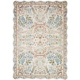Washable Liberty LIB303 Modern Floral Botanical Scallop Border Easy-Care Soft Smooth Velvet Touch Polyester Short Pile Flatweave Cream/Multicolour Rug
