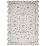 Washable Liberty LIB305 Modern Floral Botanical Scallop Border Easy-Care Soft Smooth Velvet Touch Polyester Short Pile Flatweave Dusty Pink Rug