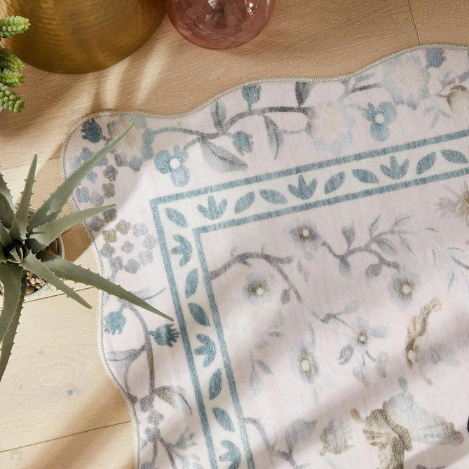 Washable Liberty LIB305 Modern Traditional Floral Botanical Scallop Border Easy-Care Soft Smooth Velvet Touch Polyester Short Pile Flatweave Dusty Pink/Pale Blush/Powder Blue/ Soft Taupe/Pearl White/Muted Sage/Grey Rug-Concept Looms-Rug Love - The Most Loved Rug Store