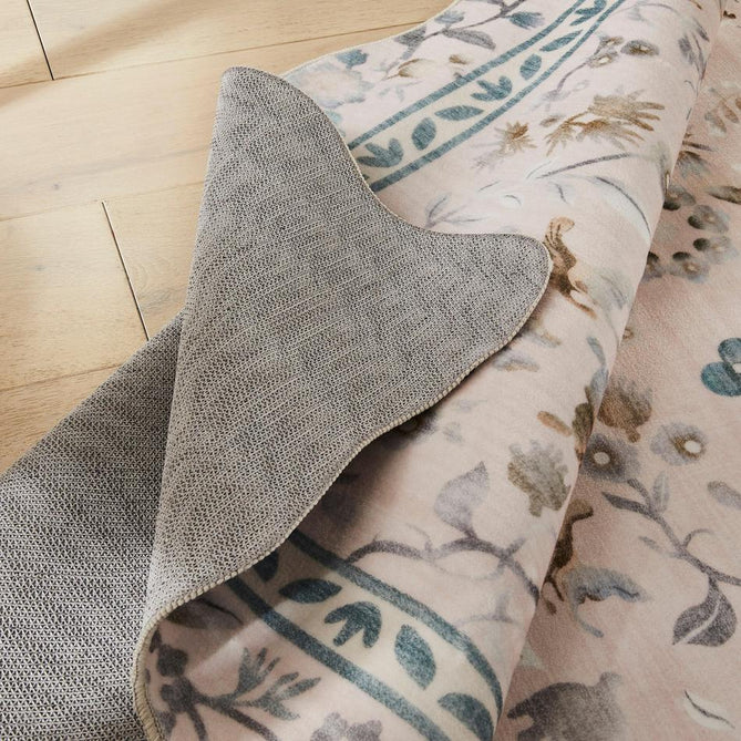 Washable Liberty LIB305 Modern Traditional Floral Botanical Scallop Border Easy-Care Soft Smooth Velvet Touch Polyester Short Pile Flatweave Dusty Pink/Pale Blush/Powder Blue/ Soft Taupe/Pearl White/Muted Sage/Grey Rug-Concept Looms-Rug Love - The Most Loved Rug Store