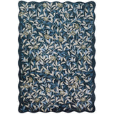 Washable Liberty LIB306 Modern Floral Botanical Scallop Border Easy-Care Soft Smooth Velvet Touch Polyester Short Pile Flatweave Navy Rug