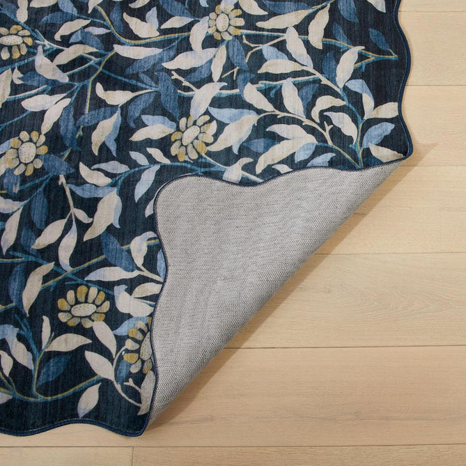 Washable Liberty LIB306 Modern Traditional Floral Botanical Scallop Border Easy-Care Soft Smooth Velvet Touch Polyester Short Pile Flatweave Navy/Ivory/Sky/Slate Blue/Pale Yellow/Light Taupe Rug-Concept Looms-Rug Love - The Most Loved Rug Store