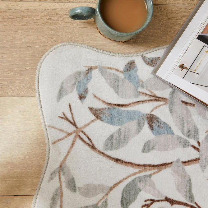 Washable Liberty LIB307 Modern Traditional Floral Botanical Scallop Border Easy-Care Soft Smooth Velvet Touch Polyester Short Pile Flatweave Ivory/Quarry Blue/Taupe/Soft Grey/Brown/Muted Green Rug-Concept Looms-Rug Love - The Most Loved Rug Store