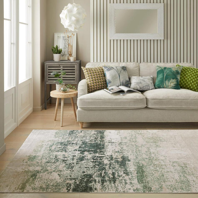 Washable Lux LUX11 Modern Abstract Distressed Soft-Touch Silky Smooth Faux Rabbit Fur Polyester Flatweave Ivory/Olive Rug-Concept Looms-Rug Love - The Most Loved Rug Store