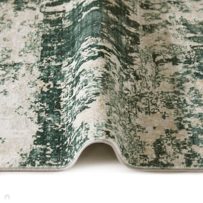 Washable Lux LUX11 Modern Abstract Distressed Soft-Touch Silky Smooth Faux Rabbit Fur Polyester Flatweave Ivory/Olive Rug-Concept Looms-Rug Love - The Most Loved Rug Store