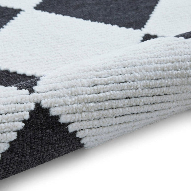 Washable Lyna J0529 Modern Harlequin Checkerboard Diamond Soft-Touch Carved Hi-Lo Ribbed Multi-Textured Polyblend Charcoal/White Rug-Think Rugs-Rug Love - The Most Loved Rug Store