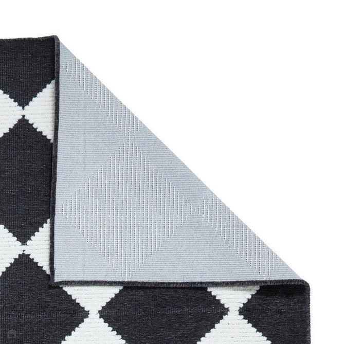 Washable Lyna J0529 Modern Harlequin Checkerboard Diamond Soft-Touch Carved Hi-Lo Ribbed Multi-Textured Polyblend Charcoal/White Rug-Think Rugs-Rug Love - The Most Loved Rug Store