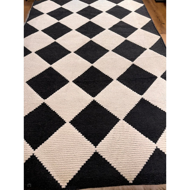 Washable Lyna J0529 Modern Harlequin Checkerboard Diamond Soft-Touch Carved Hi-Lo Ribbed Multi-Textured Polyblend Charcoal/White Rug-Think Rugs-Rug Love - The Most Loved Rug Store