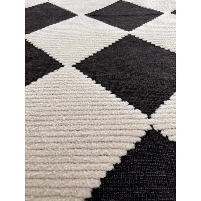 Washable Lyna J0529 Modern Harlequin Checkerboard Diamond Soft-Touch Carved Hi-Lo Ribbed Multi-Textured Polyblend Charcoal/White Rug-Think Rugs-Rug Love - The Most Loved Rug Store