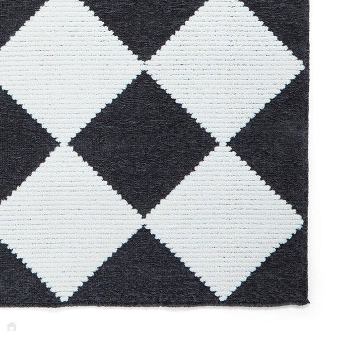 Washable Lyna J0529 Modern Harlequin Checkerboard Diamond Soft-Touch Carved Hi-Lo Ribbed Multi-Textured Polyblend Charcoal/White Rug-Think Rugs-Rug Love - The Most Loved Rug Store