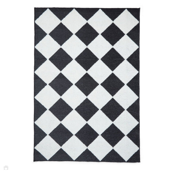 Washable Lyna J0529 Modern Harlequin Checkerboard Diamond Soft-Touch Carved Hi-Lo Ribbed Multi-Textured Polyblend Charcoal/White Rug-Think Rugs-Rug Love - The Most Loved Rug Store
