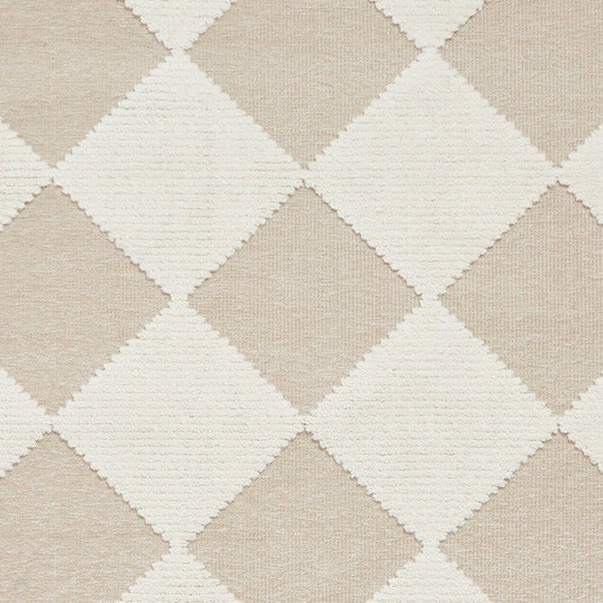 Washable Lyna J0529 Modern Harlequin Checkerboard Diamond Soft-Touch Carved Hi-Lo Ribbed Multi-Textured Polyblend Cream/Beige Rug-Think Rugs-Rug Love - The Most Loved Rug Store