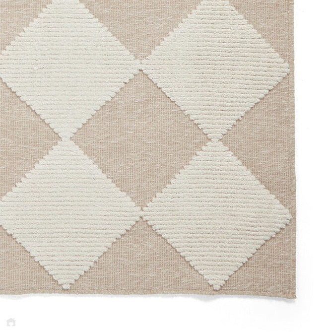 Washable Lyna J0529 Modern Harlequin Checkerboard Diamond Soft-Touch Carved Hi-Lo Ribbed Multi-Textured Polyblend Cream/Beige Rug-Think Rugs-Rug Love - The Most Loved Rug Store