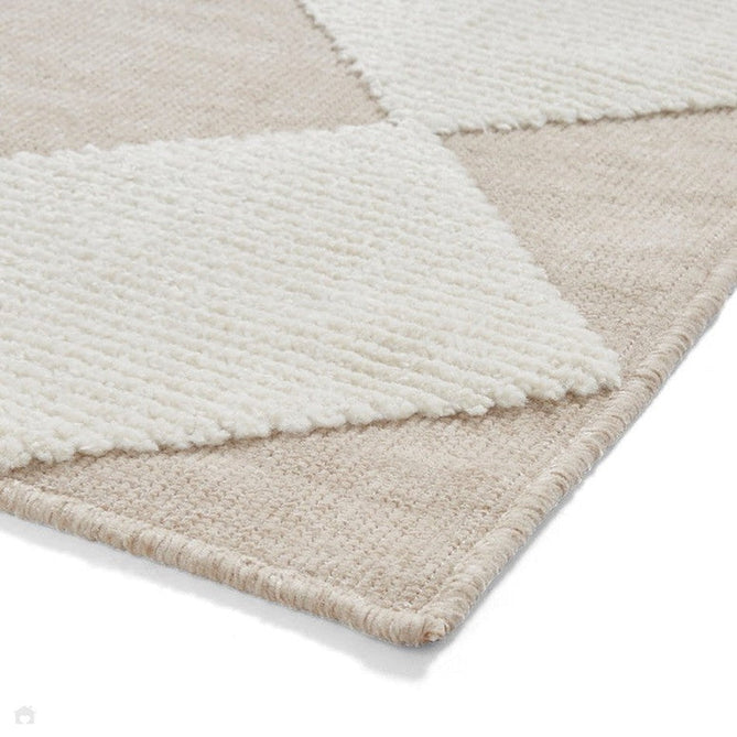 Washable Lyna J0529 Modern Harlequin Checkerboard Diamond Soft-Touch Carved Hi-Lo Ribbed Multi-Textured Polyblend Cream/Beige Rug-Think Rugs-Rug Love - The Most Loved Rug Store