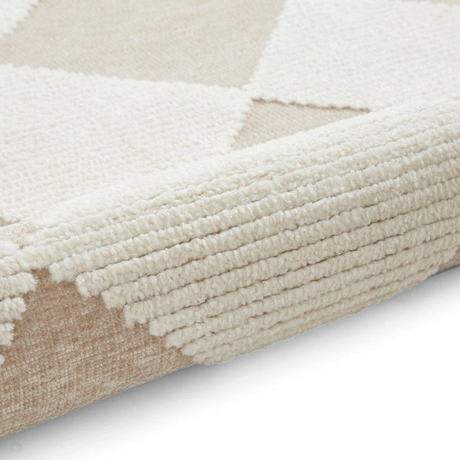 Washable Lyna J0529 Modern Harlequin Checkerboard Diamond Soft-Touch Carved Hi-Lo Ribbed Multi-Textured Polyblend Cream/Beige Rug-Think Rugs-Rug Love - The Most Loved Rug Store