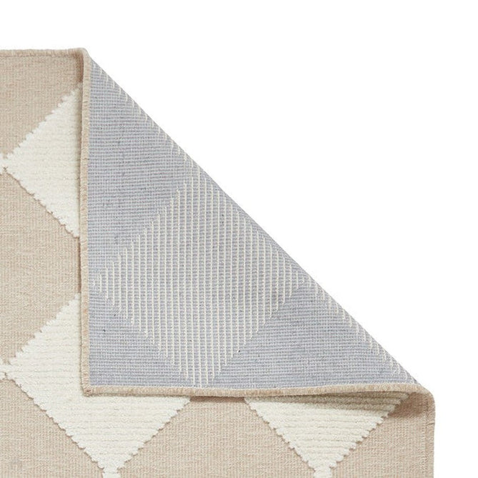 Washable Lyna J0529 Modern Harlequin Checkerboard Diamond Soft-Touch Carved Hi-Lo Ribbed Multi-Textured Polyblend Cream/Beige Rug-Think Rugs-Rug Love - The Most Loved Rug Store