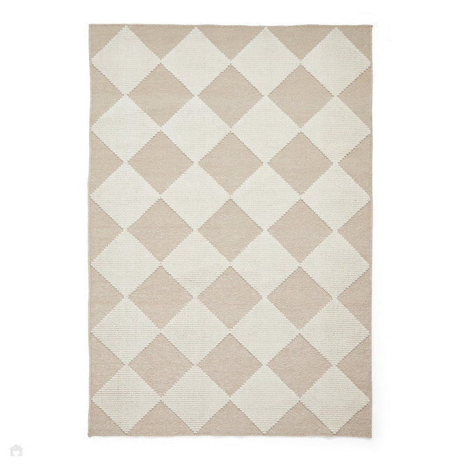 Washable Lyna J0529 Modern Harlequin Checkerboard Diamond Soft-Touch Carved Hi-Lo Ribbed Multi-Textured Polyblend Cream/Beige Rug-Think Rugs-Rug Love - The Most Loved Rug Store