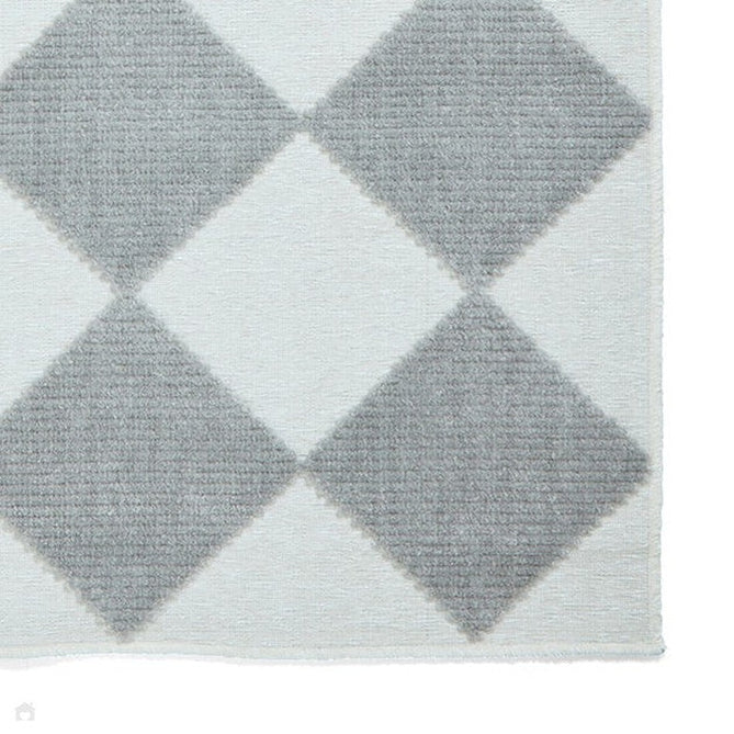 Washable Lyna J0529 Modern Harlequin Checkerboard Diamond Soft-Touch Carved Hi-Lo Ribbed Multi-Textured Polyblend Cream/Grey Rug-Think Rugs-Rug Love - The Most Loved Rug Store