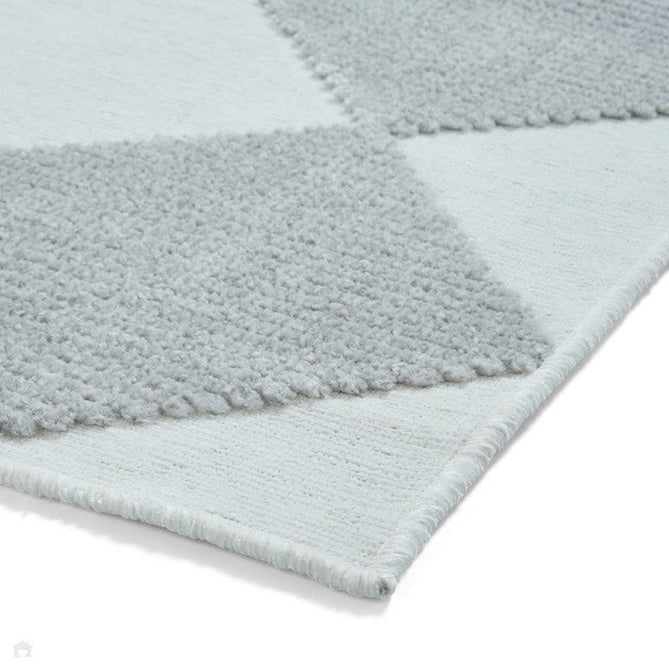 Washable Lyna J0529 Modern Harlequin Checkerboard Diamond Soft-Touch Carved Hi-Lo Ribbed Multi-Textured Polyblend Cream/Grey Rug-Think Rugs-Rug Love - The Most Loved Rug Store