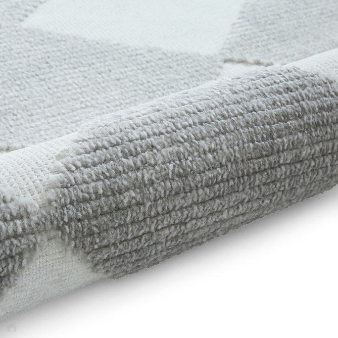 Washable Lyna J0529 Modern Harlequin Checkerboard Diamond Soft-Touch Carved Hi-Lo Ribbed Multi-Textured Polyblend Cream/Grey Rug-Think Rugs-Rug Love - The Most Loved Rug Store