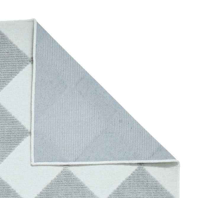 Washable Lyna J0529 Modern Harlequin Checkerboard Diamond Soft-Touch Carved Hi-Lo Ribbed Multi-Textured Polyblend Cream/Grey Rug-Think Rugs-Rug Love - The Most Loved Rug Store