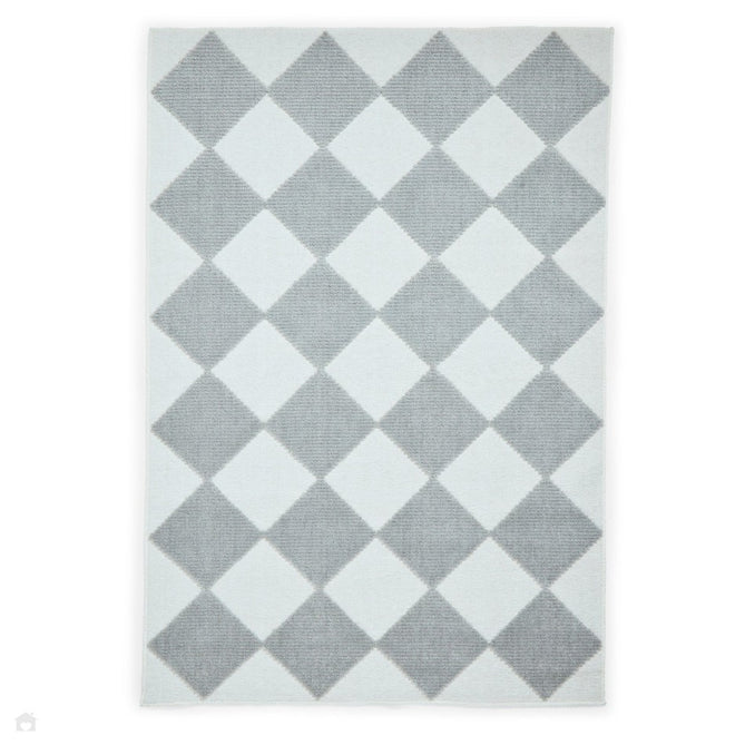 Washable Lyna J0529 Modern Harlequin Checkerboard Diamond Soft-Touch Carved Hi-Lo Ribbed Multi-Textured Polyblend Cream/Grey Rug-Think Rugs-Rug Love - The Most Loved Rug Store