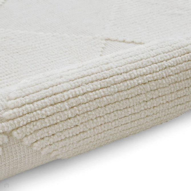 Washable Lyna J0529 Modern Harlequin Checkerboard Diamond Soft-Touch Carved Hi-Lo Ribbed Multi-Textured Polyblend Cream/Ivory Rug-Think Rugs-Rug Love - The Most Loved Rug Store