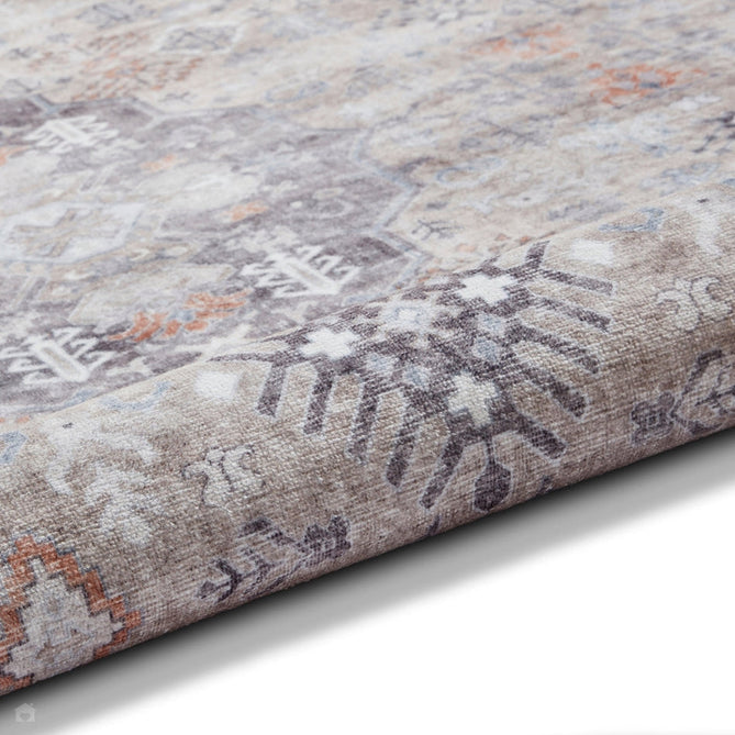 Washable Tabriz H1156 Traditional Vintage Distressed Medallion Border Polyester Flatweave Beige Rug-Think Rugs-Rug Love - The Most Loved Rug Store