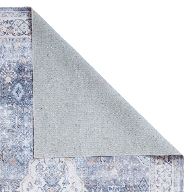 Washable Tabriz H1156 Traditional Vintage Distressed Medallion Border Polyester Flatweave Blue Rug 120 x 170 cm-Shop Returns-Rug Love - The Most Loved Rug Store