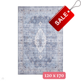 Washable Tabriz H1156 Traditional Vintage Distressed Medallion Border Polyester Flatweave Blue Rug 120 x 170 cm