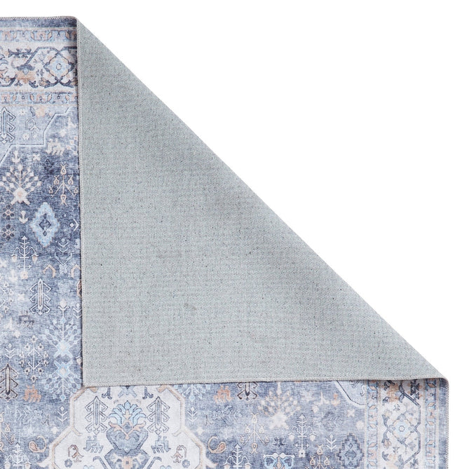 Washable Tabriz H1156 Traditional Vintage Distressed Medallion Border Polyester Flatweave Blue Rug-Think Rugs-Rug Love - The Most Loved Rug Store