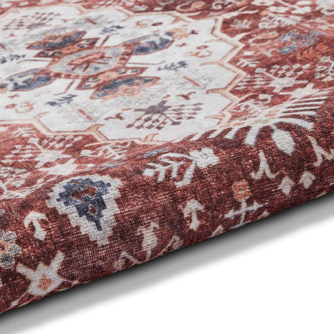 Washable Tabriz H1156 Traditional Vintage Distressed Medallion Border Polyester Flatweave Red Rug-Think Rugs-Rug Love - The Most Loved Rug Store