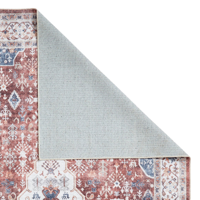 Washable Tabriz H1156 Traditional Vintage Distressed Medallion Border Polyester Flatweave Red Rug-Think Rugs-Rug Love - The Most Loved Rug Store