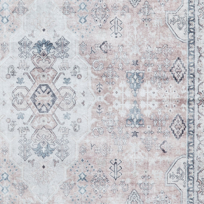 Washable Tabriz H1156 Traditional Vintage Distressed Medallion Border Polyester Flatweave Rose Pink Rug-Think Rugs-Rug Love - The Most Loved Rug Store